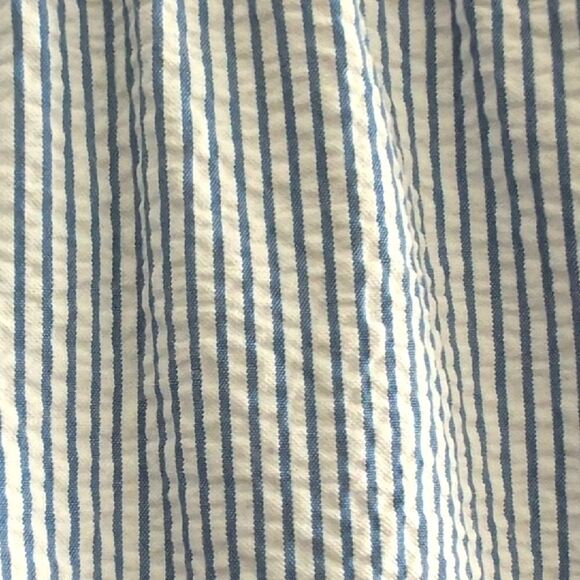 J.Crew Blue Striped Cotton Seersucker Ruffle Mini Dress Size 8 - Picture 11 of 12